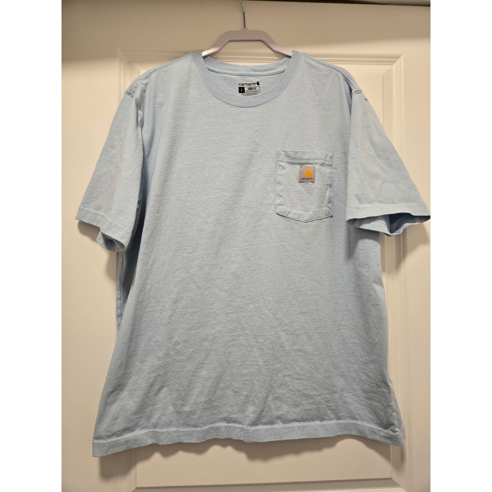 Carhartt Mens Loose Fit Pocket T-Shirt Light Blue Graphic Back Large